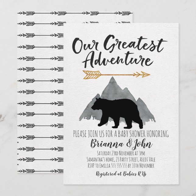 Greatest Adventure Bear Baby Shower Invitation (Front/Back)