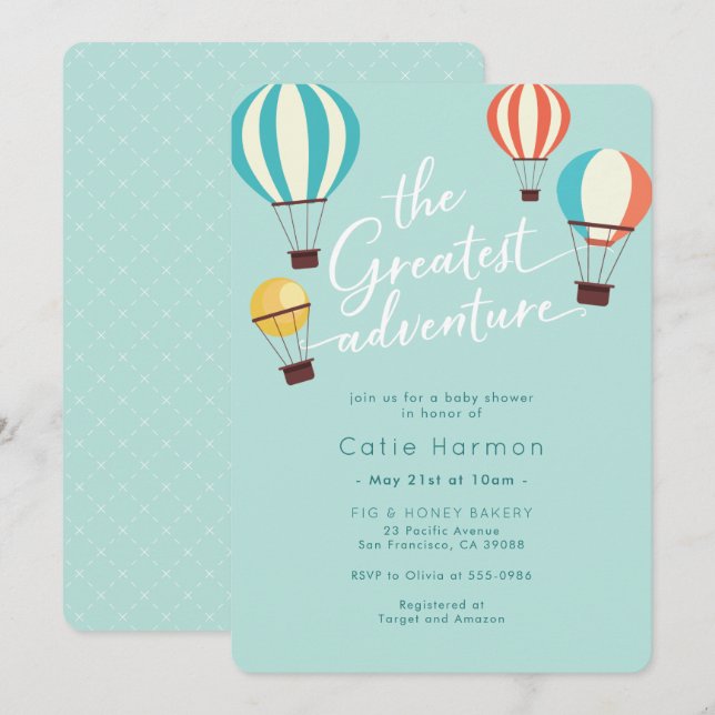 Greatest Adventure Hot Air Balloon Baby Shower Invitation (Front/Back)