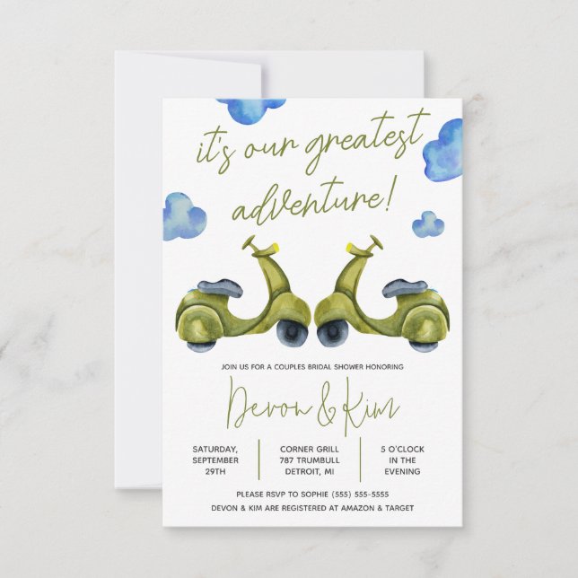 Greatest Adventure, Scooter, Couples Bridal Shower Invitation (Front)