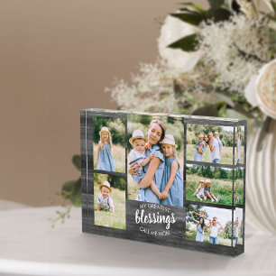 Greatest Blessings Call me Mum 6 Photo Grey Wood Block