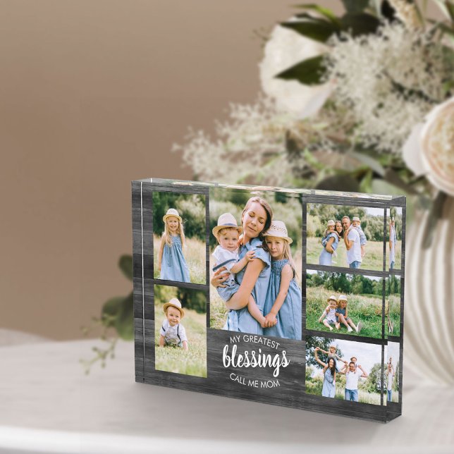 Greatest Blessings Call me Mum 6 Photo Grey Wood Block (Creator Uploaded)