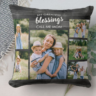 Greatest Blessings Call me Mum 6 Picture Grey Wood Cushion