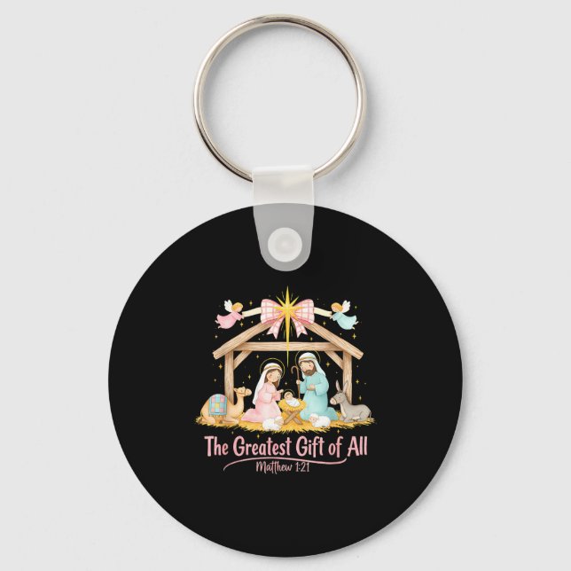 Greatest Gift Of All Matthew 1_21 Coquette Christm Key Ring (Front)