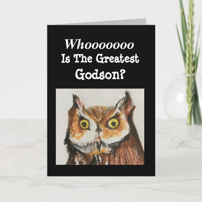 Greatest Godson Happy Birthday Funny Owl Card (Front)