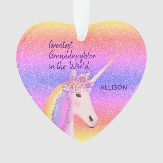 Greatest Granddaughter Unicorn Personalised Ornament (Front)