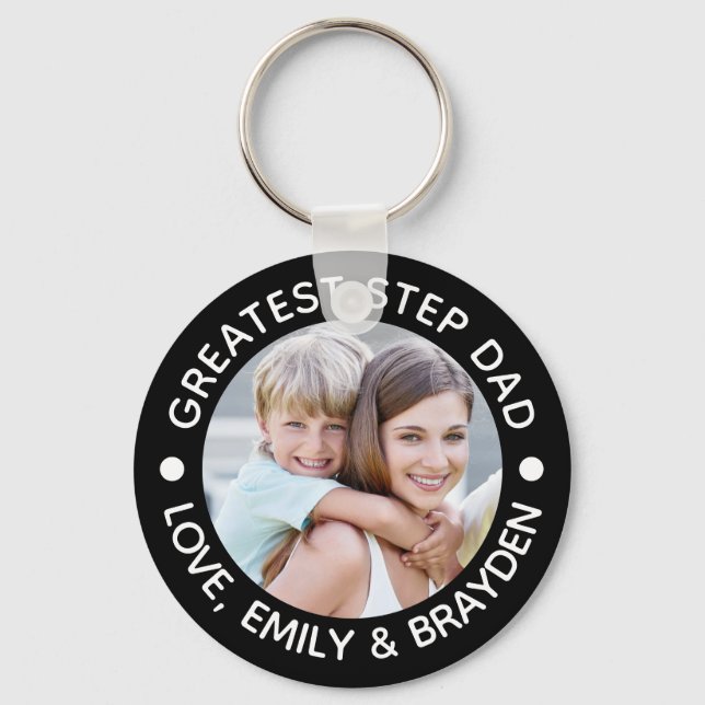 GREATEST STEP DAD Photo Your Colour Personalised Key Ring (Front)