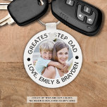 GREATEST STEPDAD Black Photo Personalized Key Ring<br><div class="desc">Create a personalized greatest stepdad keychain with photo and editable title GREATEST STEPDAD with custom black text beneath the photo. PHOTO TIP: For fastest/best results, choose a photo with the subject in the middle and/or pre-crop it to a square shape BEFORE uploading. Contact the designer via Zazzle Chat or makeitaboutyoustore@gmail.com...</div>