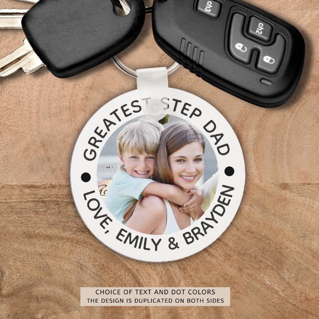GREATEST STEPDAD Black Photo Personalized Key Ring (Creator Uploaded)