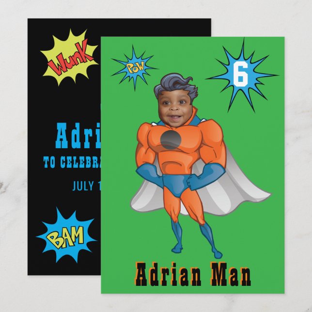 Greatest Superhero Awesome Comic Birthday Kid's Invitation (Front/Back)