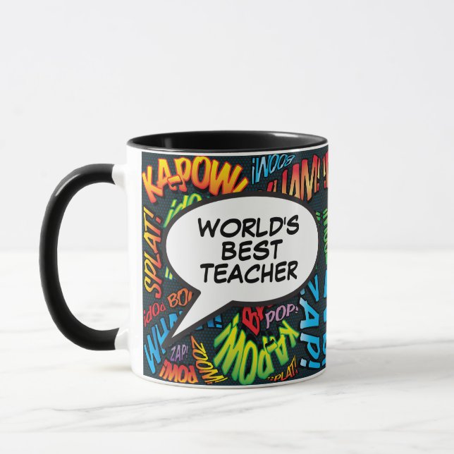 Greatest Teacher Fun Retro Comic Book Pop Art Mug (Left)