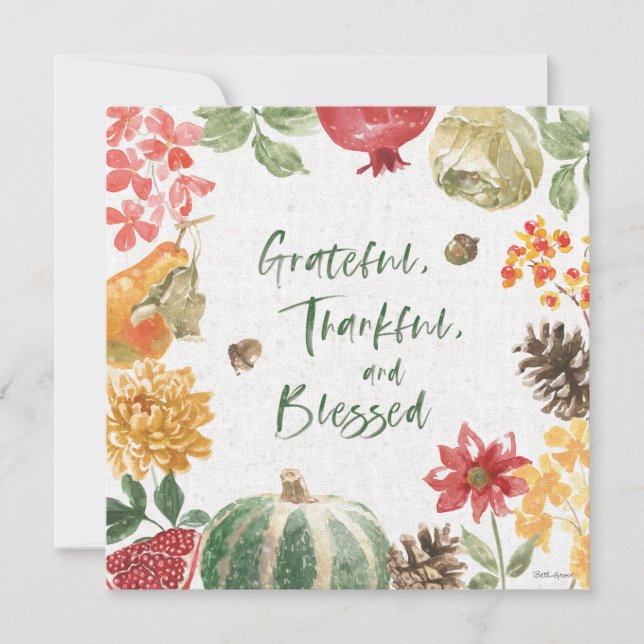Greatful, Thankful, and Blessed Harvest Holiday Card (Front)