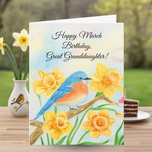 GreatGranddaughter Happy March Birthday Blue Bird  Card (Creator Uploaded)