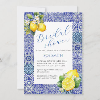 Grecian Blue and Lemon Bridal Shower Invitation