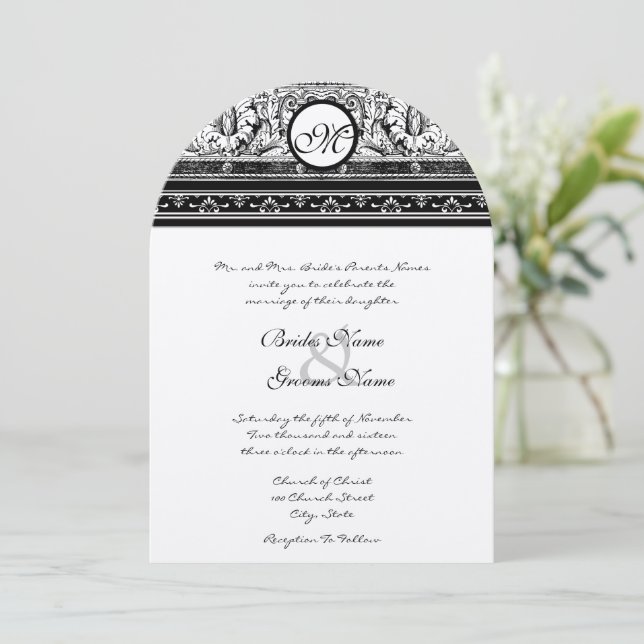 Grecian Floral Big Greek Wedding Invitation (Standing Front)