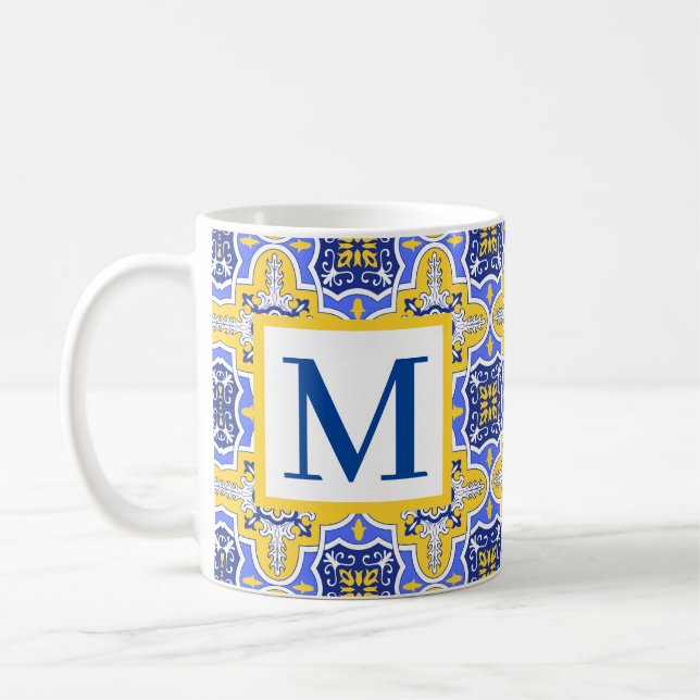 Grecian Portuguese Blue and yellow tiles azul  Coffee Mug (Left)