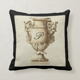 Grecian Roman Urn Amphora Monogram Throw Pillow
