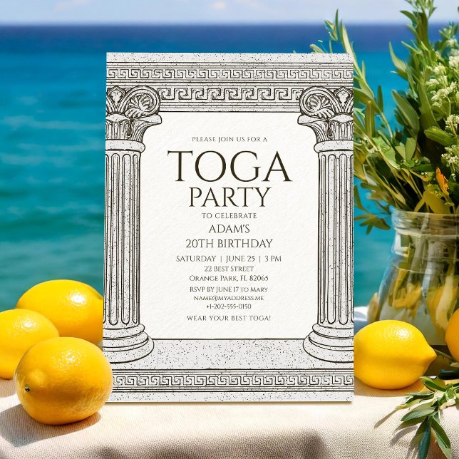 Grecian Toga Party Invitation with stone columns (Creator Uploaded)