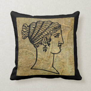 Grecian Woman Greek Antique Scroll Throw Pillow