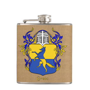 Greco Heraldic Shield with Helm and Mantle Hip Flask