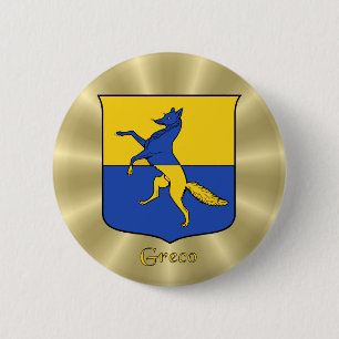 Greco Historical Shield on Golden Sunburst 6 Cm Round Badge