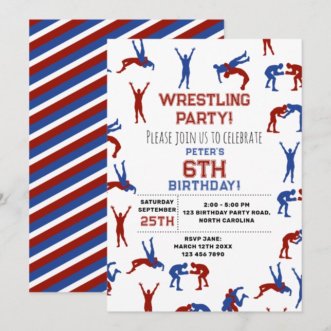 Greco Roman Freestyle Wrestling Kids Birthday Invitation (Front/Back)