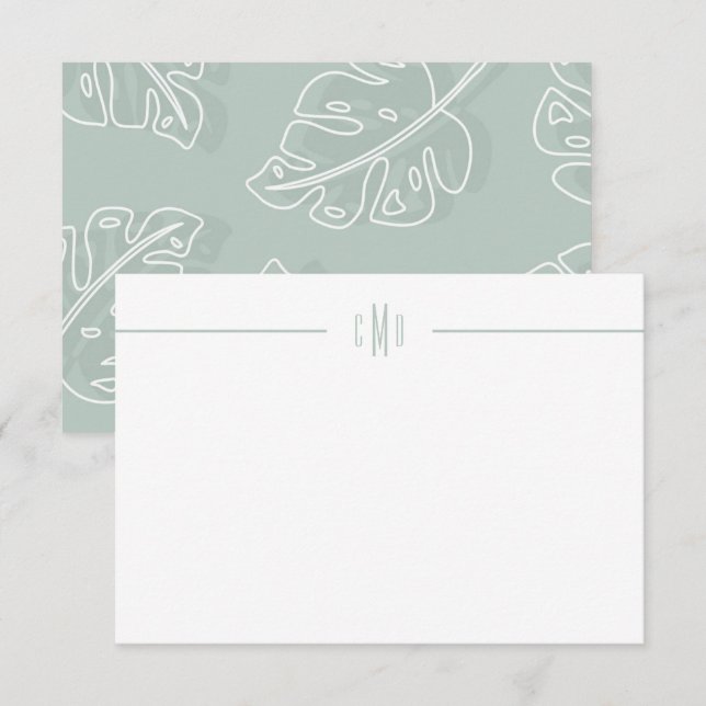 Gree Monstera Leaf Minimal Monogram Note Card  (Front/Back)