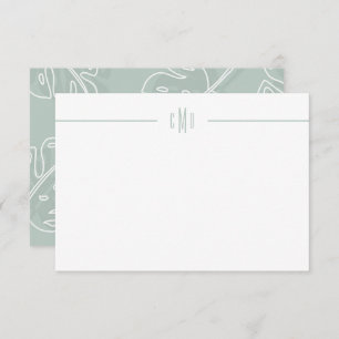 Gree Monstera Leaf Minimal Monogram Note Card 