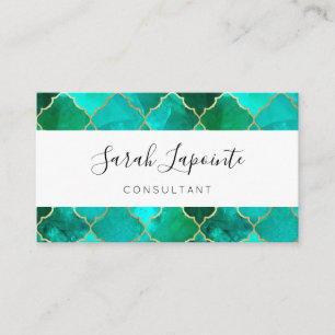 Gree Quartz & Gold Chic & Elegant Moroccan Pattern Business Card