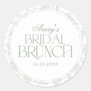 Gree Toile Floral Vintage Bridal Shower Classic Round Sticker