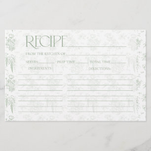 Gree Toile Floral Vintage Bridal Shower Recipe