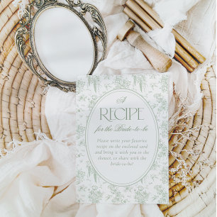Gree Toile Floral Vintage Bridal Shower Recipe Enclosure Card