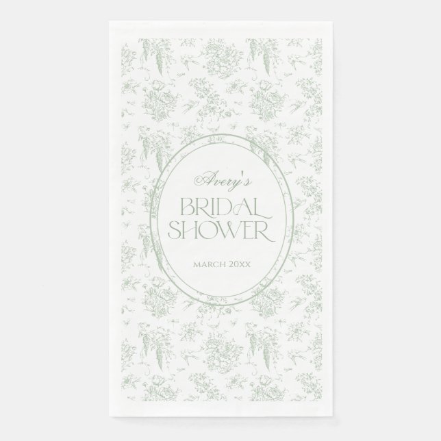 Gree Toile Floral Vintage Bridal Shower Welcome Napkin (Front)
