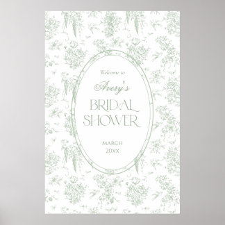 Gree Toile Floral Vintage Bridal Shower Welcome Poster