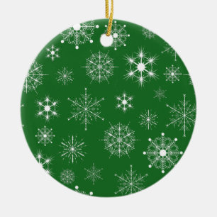 Gree & White Assorted Christmas Snowflakes Pattern Ceramic Tree Decoration