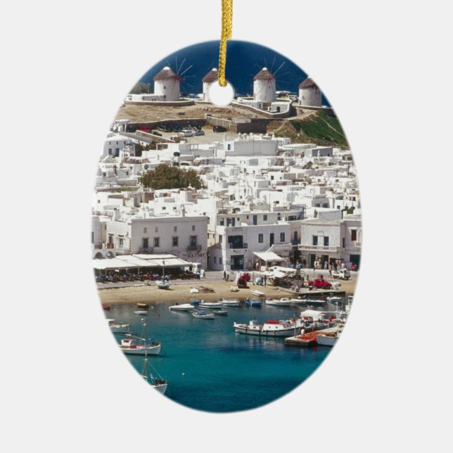 Greece%20Mykonos-.[kan.k]JPG Ceramic Tree Decoration (Front)