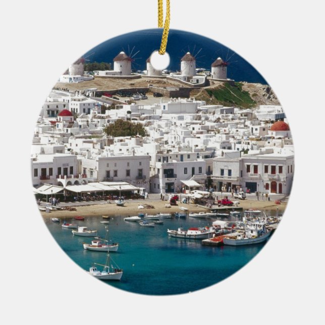 Greece%20Mykonos-.[kan.k]JPG Ceramic Tree Decoration (Front)