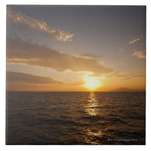 Greece, Aegean Sea horizon at sunrise Tile