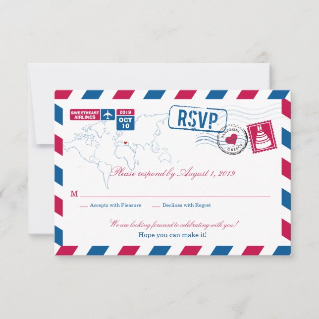 Greece Air Mail Wedding RSVP (Front)