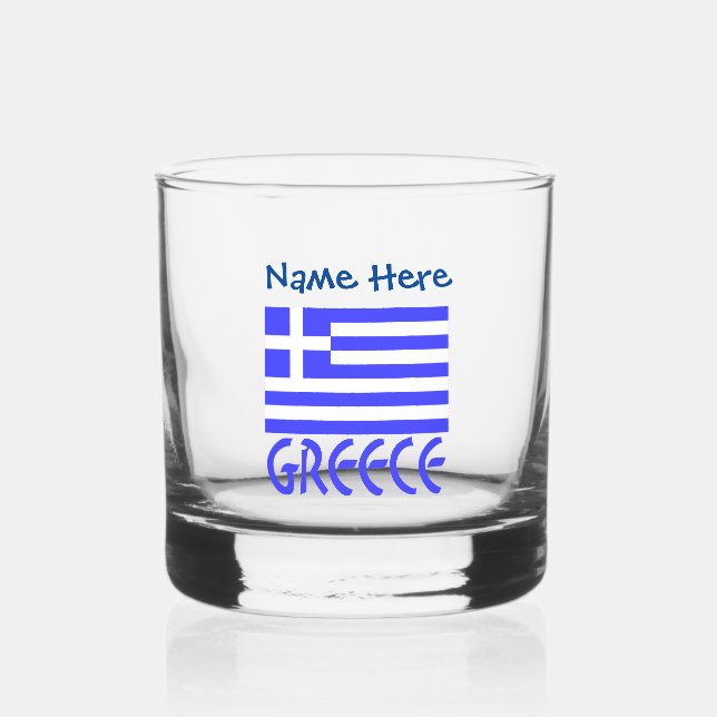 Greece and Greek Flag Blue Personalisation  Whiskey Glass (Front)