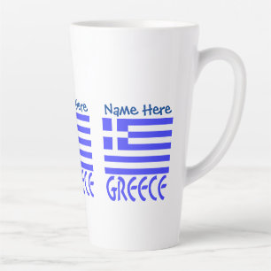 Greece and Greek Flag Blue Personalise Three Sides Latte Mug