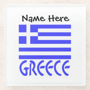 Greece and Greek Flag Personalised Glass Coaster