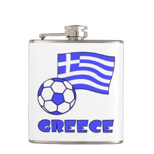 Greece and Greek Flag Soccer Ball Hip Flask
