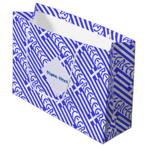 Greece and Greek Flag Tiled Blue Personalisation  Large Gift Bag