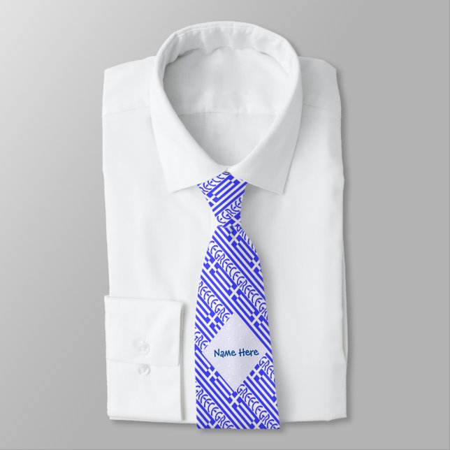 Greece and Greek Flag Tiled Blue Personalisation  Tie (Tied)
