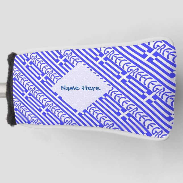 Greece and Greek Flag Tiled Blue Personalised  Golf Head Cover (Front)