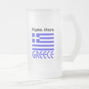 Greece and Greek Flag with Your Name Frosted Glass Beer Mug