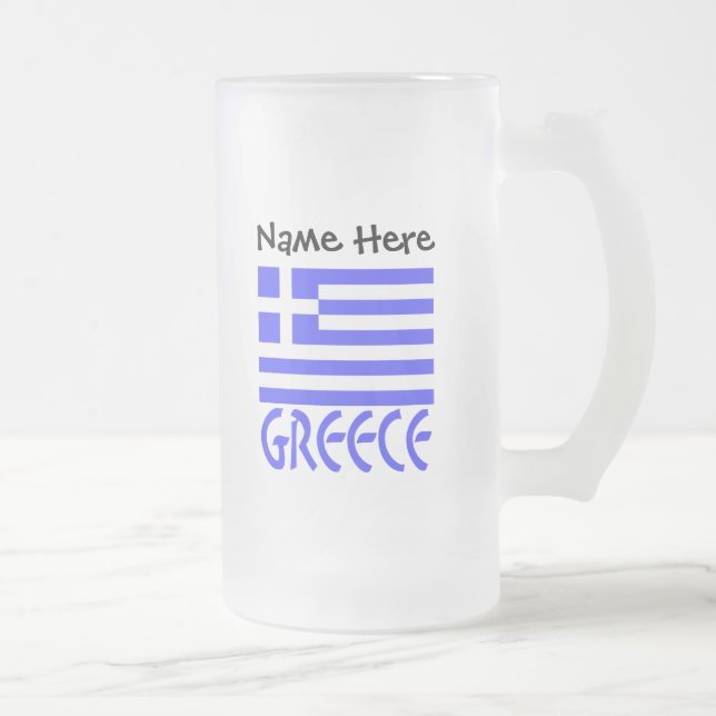 Greece and Greek Flag with Your Name Frosted Glass Beer Mug (Right)