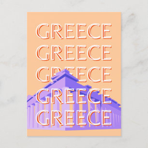 Greece, Athens Travel Art, Orange Holiday Postcard