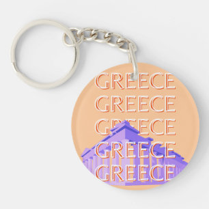 Greece, Athens Travel Art, Orange Key Ring