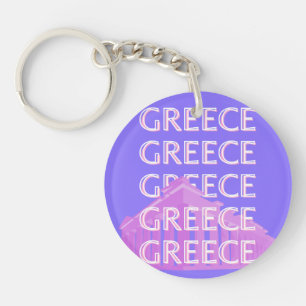 Greece, Athens Travel Art, Retro Travel Art Key Ring